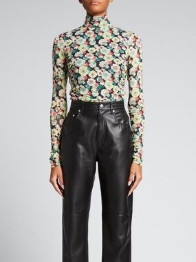 Cinq à Sept Prickly Pear Floral Sequin Mesh Turtleneck